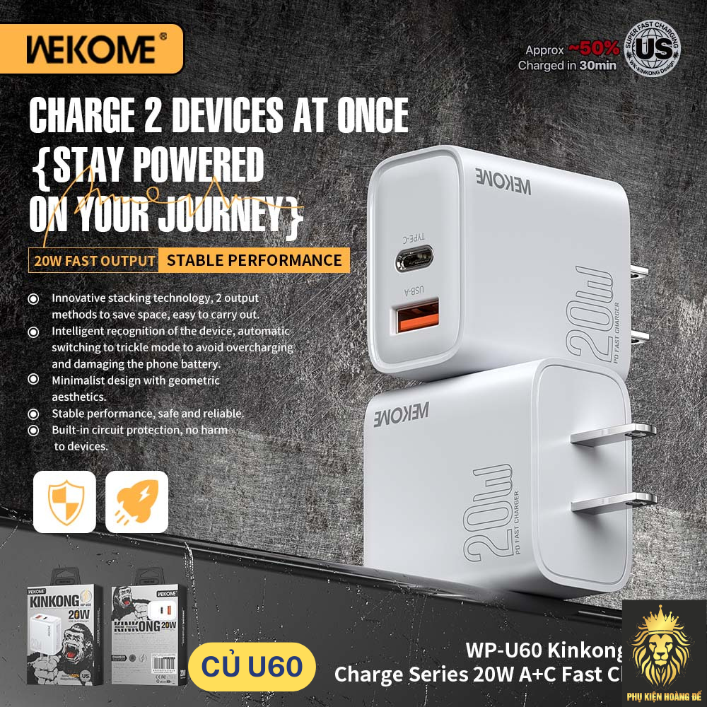 Củ sạc nhanh Wekome WP-U60 Củ sạc nhanh Wekome WP-U60